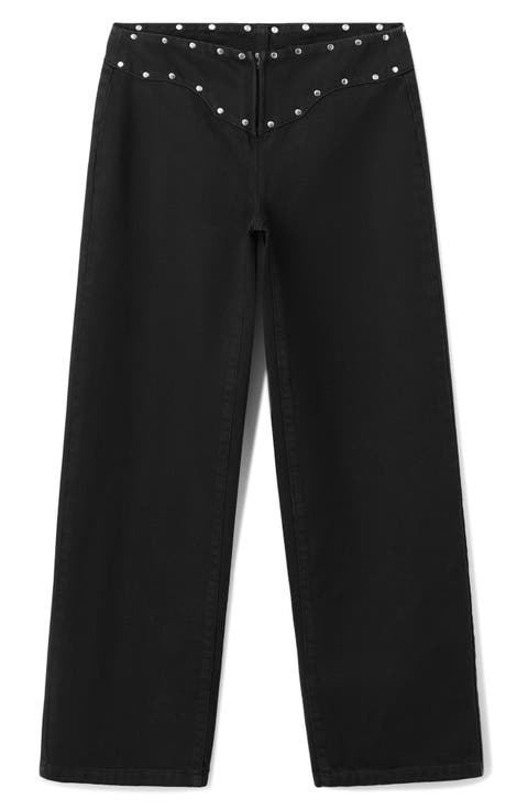 Studded Low Waist Straight Leg Jeans