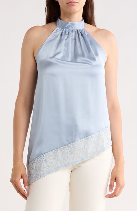 Satin Lace Asymmetrical Halter Top