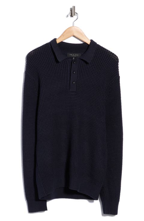 Baldwin Waffle Long Sleeve Sweater Polo