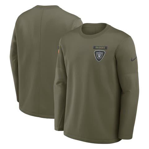 Men's Nike Olive Las Vegas Raiders 2025 Salute to Service Sideline Coaches Therma-FIT Long Sleeve Shirt