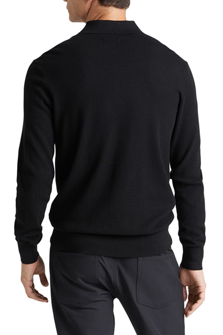 Mini Waffle Long Sleeve Polo, Alternate, color, BLACK