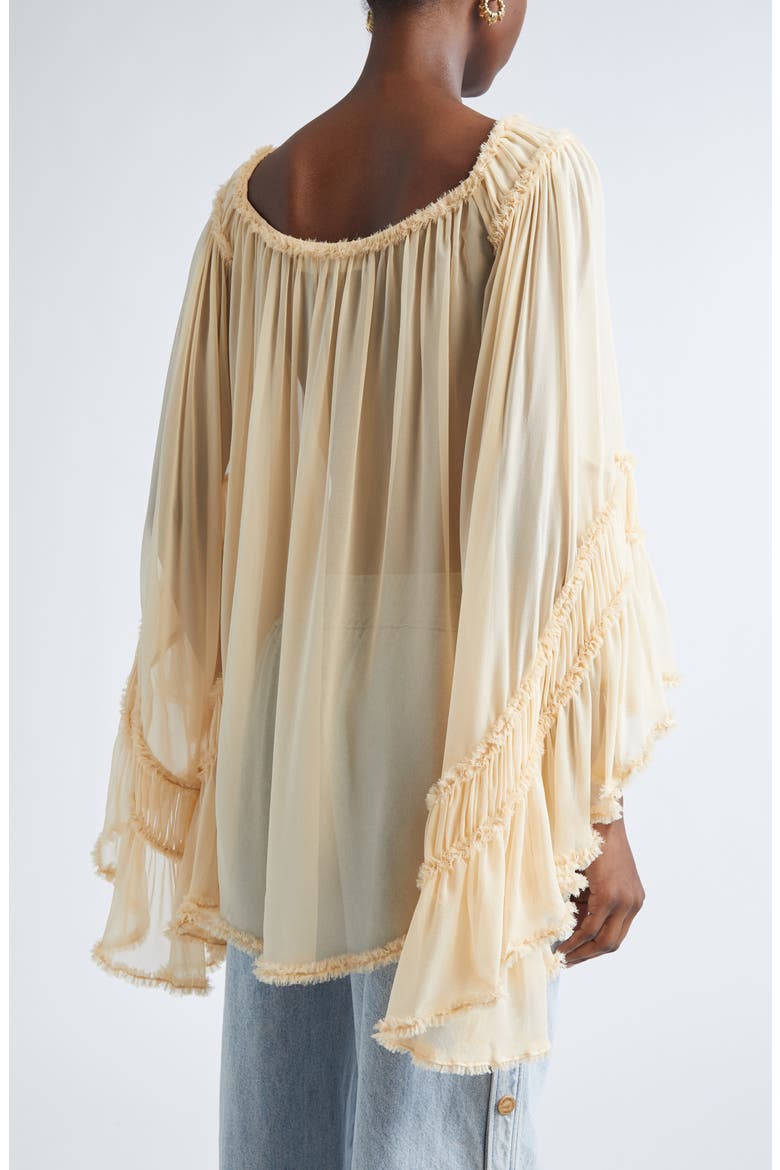 Rebellion Frayed Off the Shoulder Silk Top, Alternate, color, CREAM