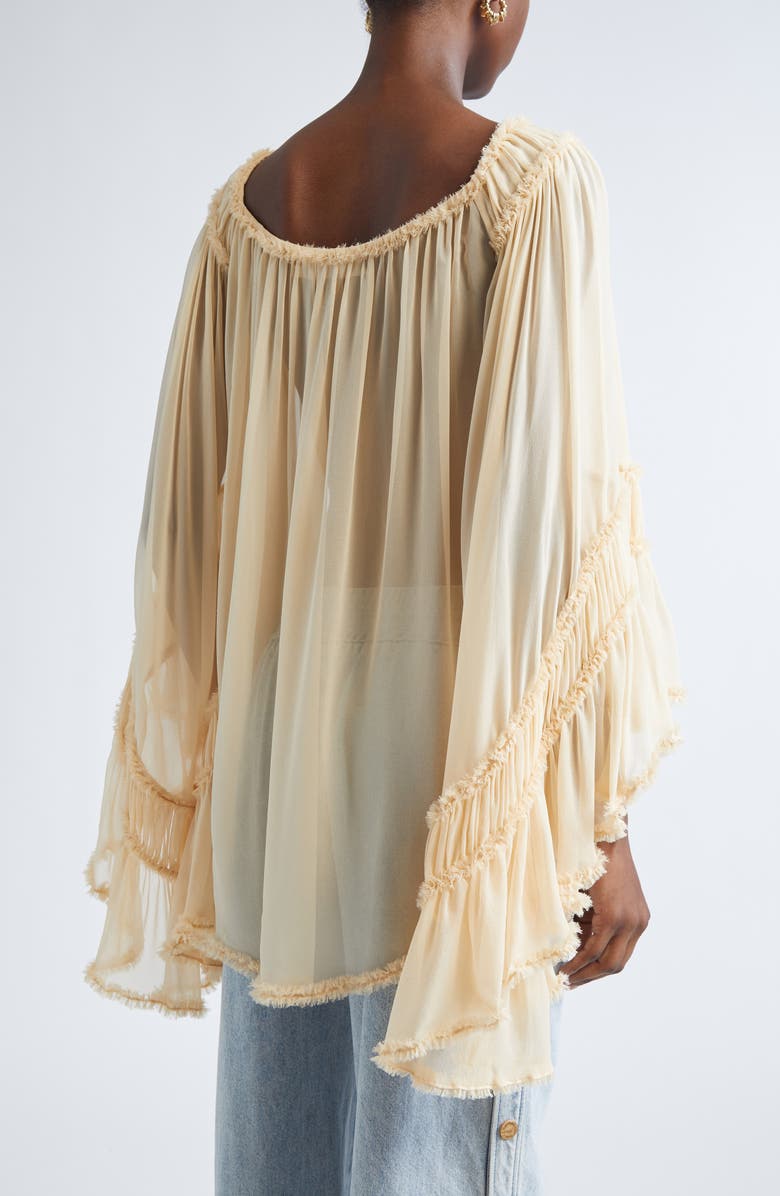 Zimmermann Rebellion Frayed Off the Shoulder Silk Top, Alternate, color, Cream