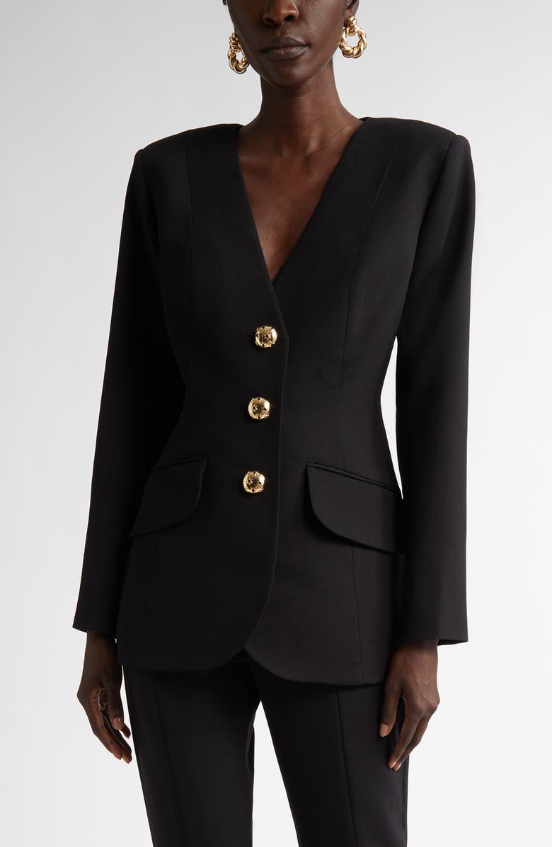Carolina Herrera Single Breasted Stretch Virgin Wool Blazer, Main, color,