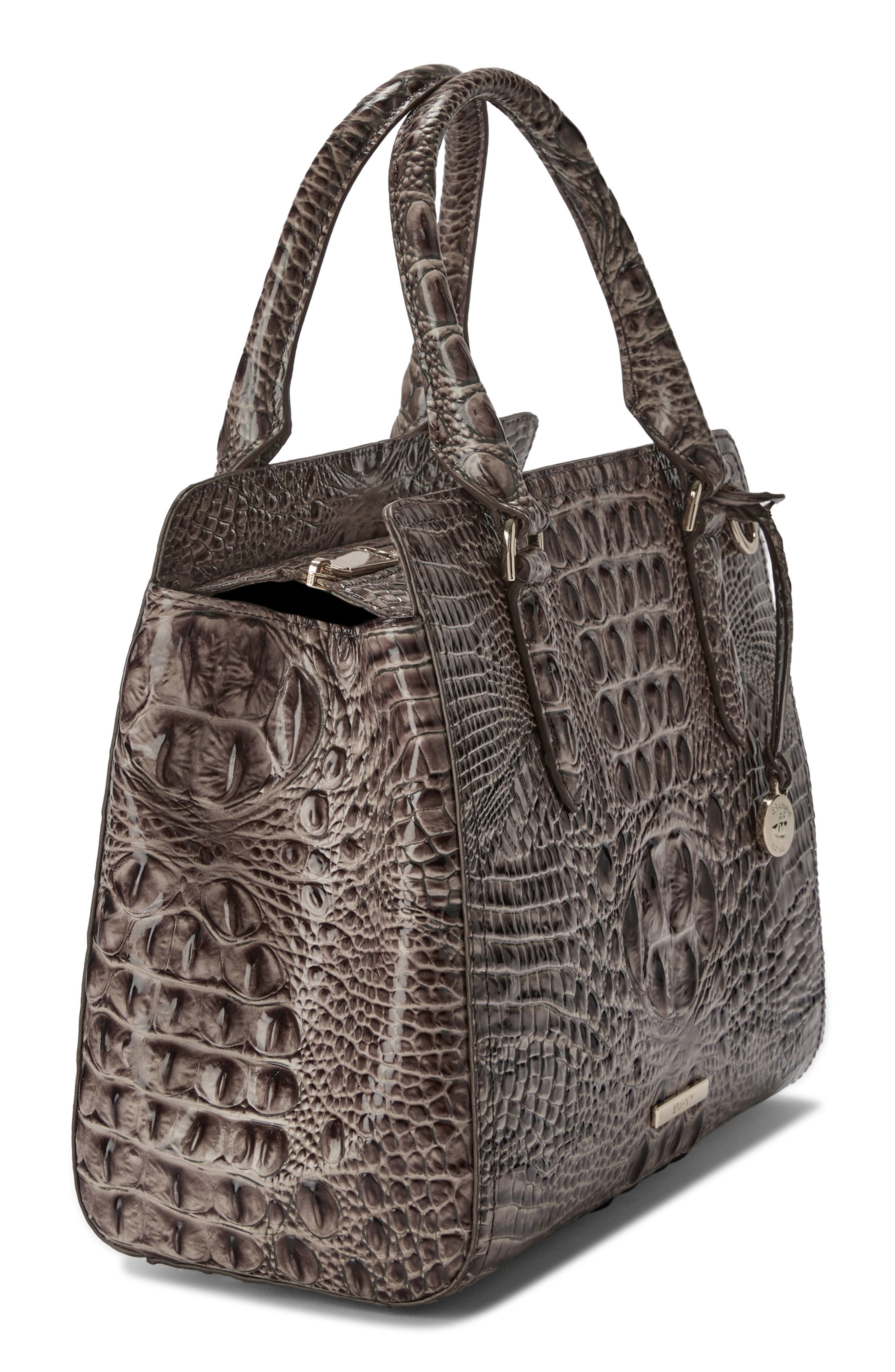 Brahmin Small Finley Croc Embossed Leather Satchel, Alternate, color, Smokey Taupe Melbourne