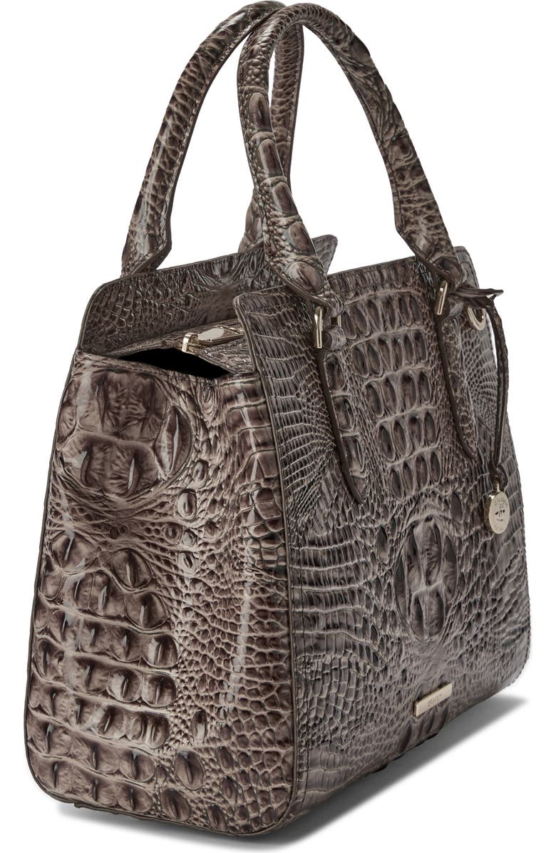 Brahmin Small Finley Croc Embossed Leather Satchel, Alternate, color, Smokey Taupe Melbourne