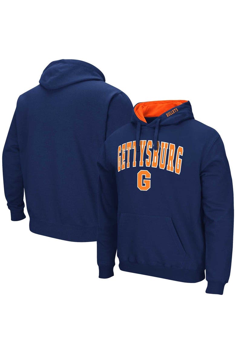 Men's Colosseum Navy Gettysburg Bullets Arch & Logo 3.0 Pullover Hoodie, Main, color, Navy