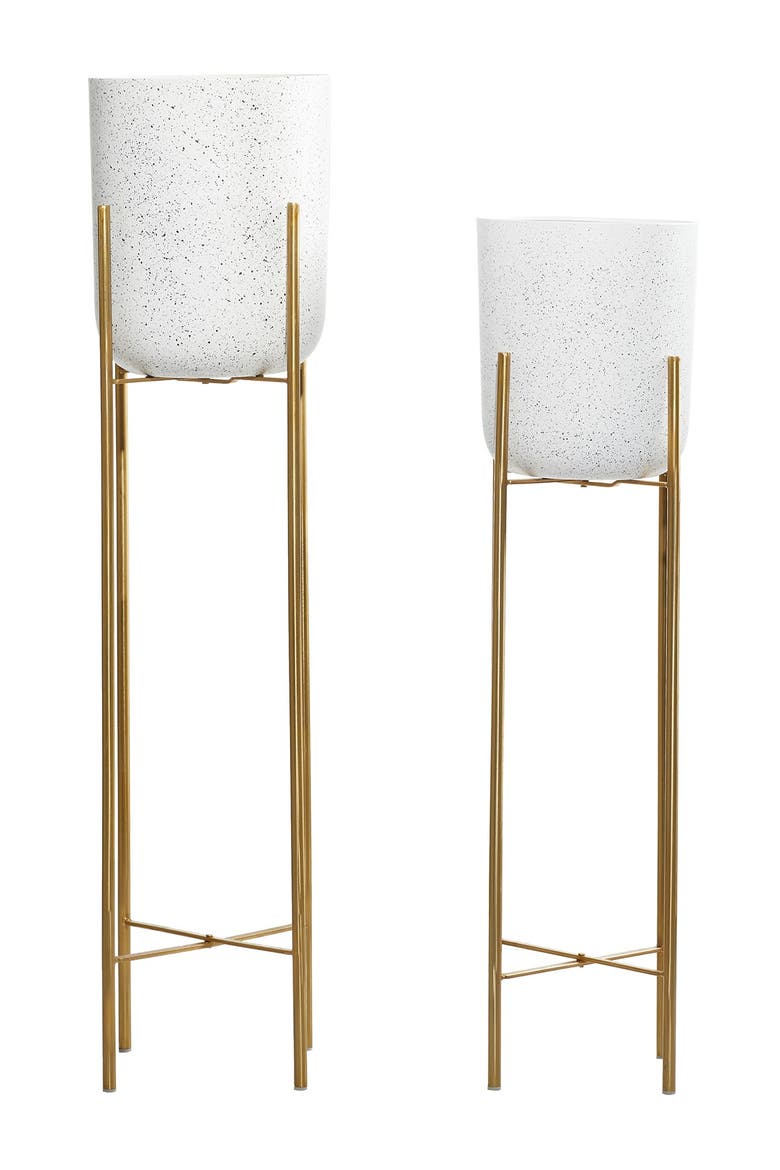 White Metal Indoor & Outdoor Speckled Planter with Removable Stand - Set of 2, Alternate, color, MULTI