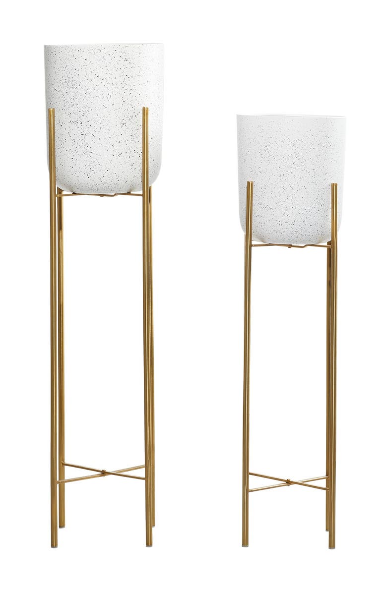 VIVIAN LUNE HOME White Metal Indoor & Outdoor Speckled Planter with Removable Stand - Set of 2, Alternate, color, Multi