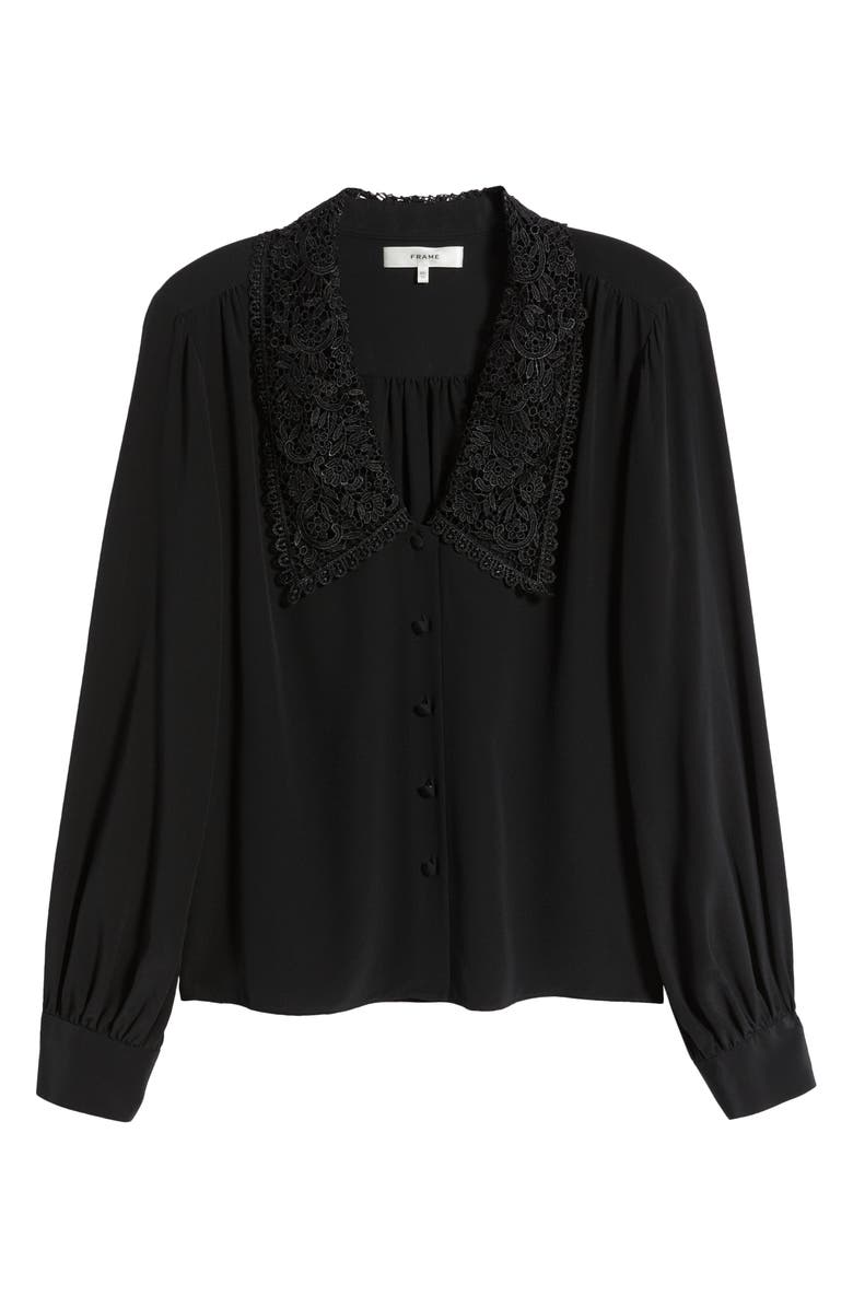 FRAME Lace Collar Button-Up Silk Shirt, Alternate, color, 