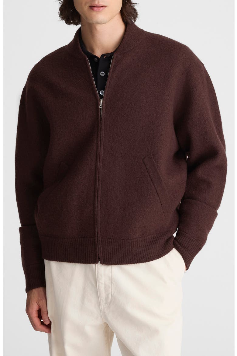 Boiled Wool Baseball Sweater Jacket, Main, color, ESPRESSO BEAN