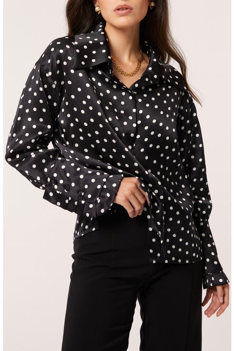 Antonia Silk Dots Blouse, Alternate, color, Black