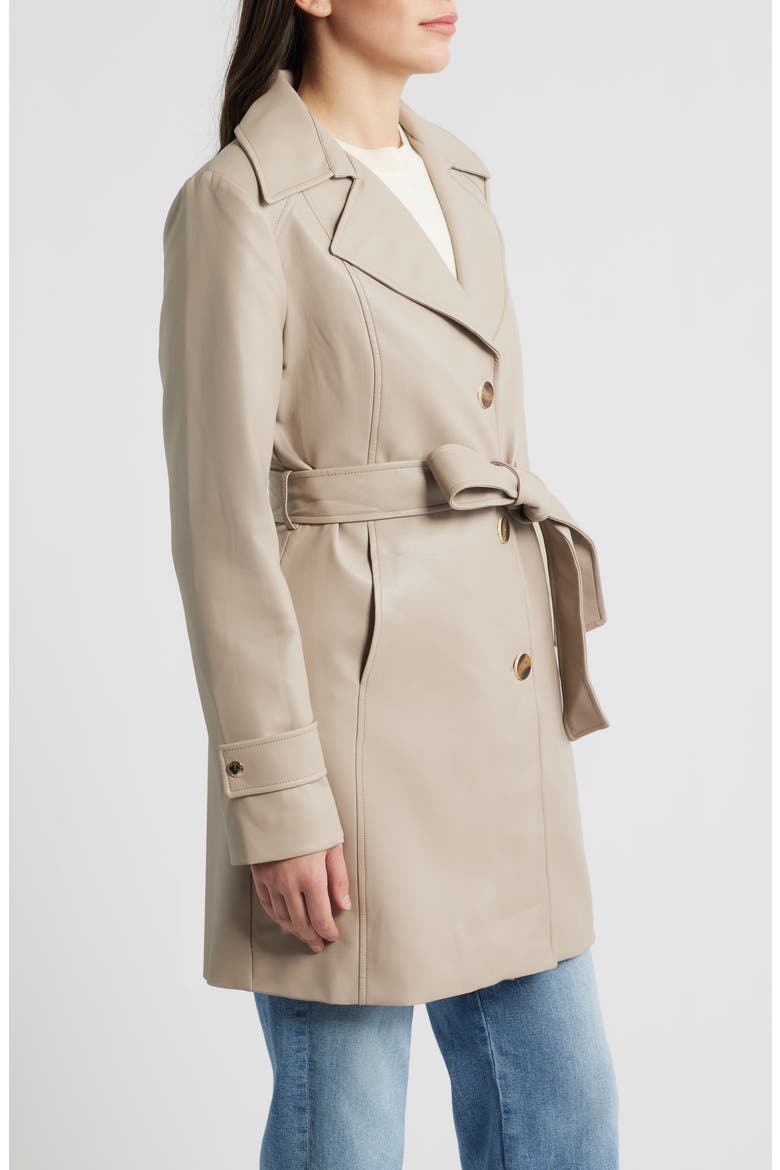 Belted Faux Leather Trench Coat, Alternate, color, DUNE