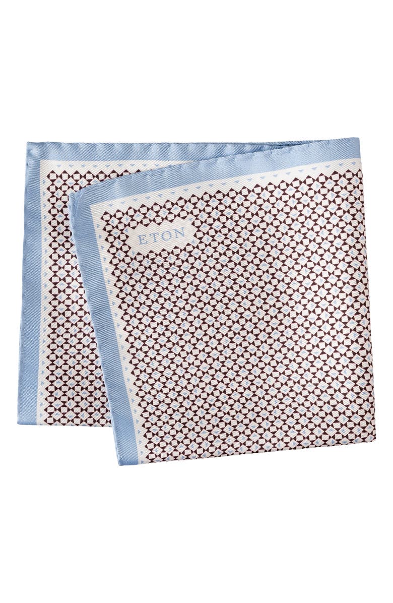 Eton Geometric Print Silk Twill Pocket Square, Main, color, Medium Red