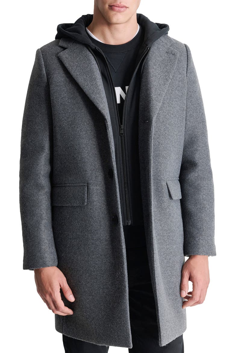 Water Resistant Felted Coat with Hooded Bib, Main, color, CHARCOAL