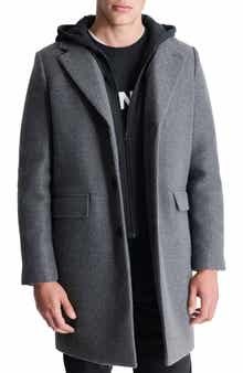 DKNY Water Resistant Felted Coat with Hooded Bib