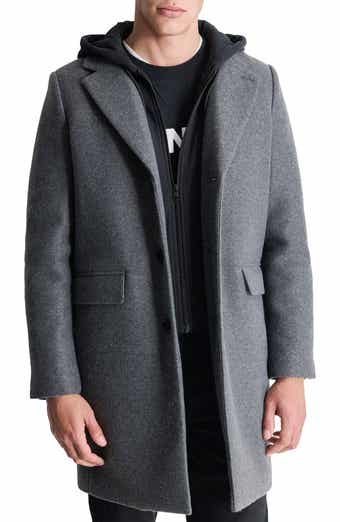 DKNY Water Resistant Felted Coat with Hooded Bib