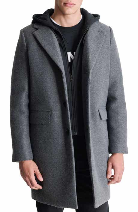 DKNY Water Resistant Felted Coat with Hooded Bib