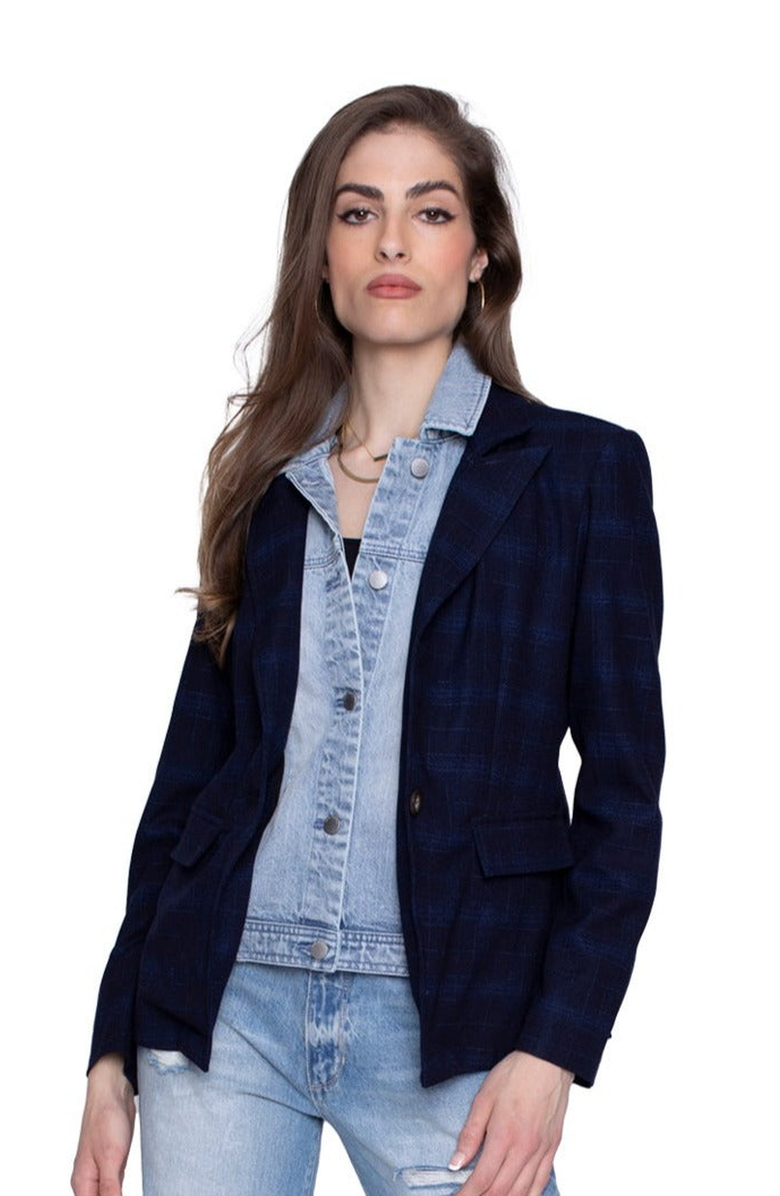 BLUE REVIVAL Helen Blazer in Ibiza Navy Twilight with Removable Insert, Main, color, 