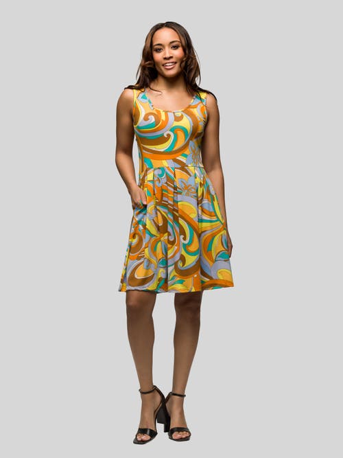 24seven Comfort Apparel Maternity Yellow Paisley Sleeveless Pleated Knee Length Pocket Dress In Multi