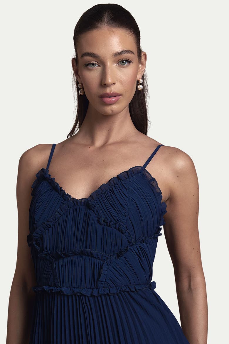 Bridesmaid Dress With Ruffle Detail, Alternate, color, Navy