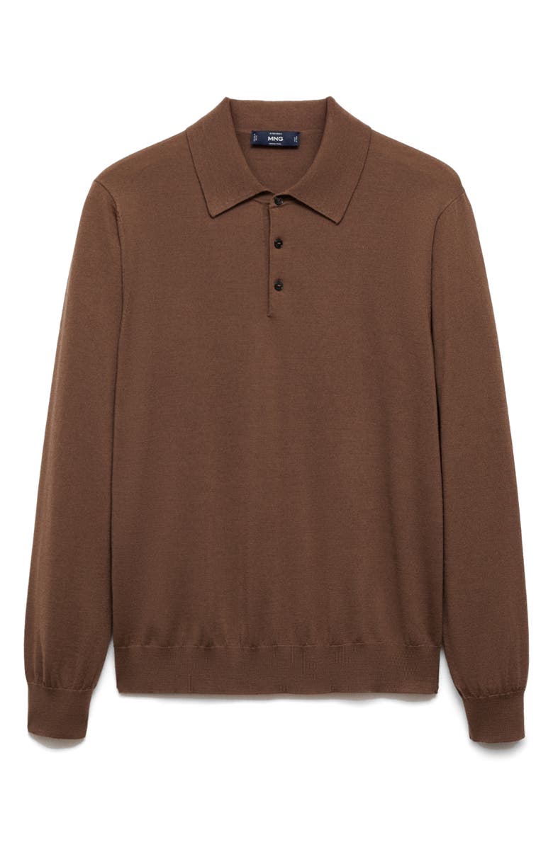 MANGO Merino Wool Polo Sweater, Main, color, Medium Brown