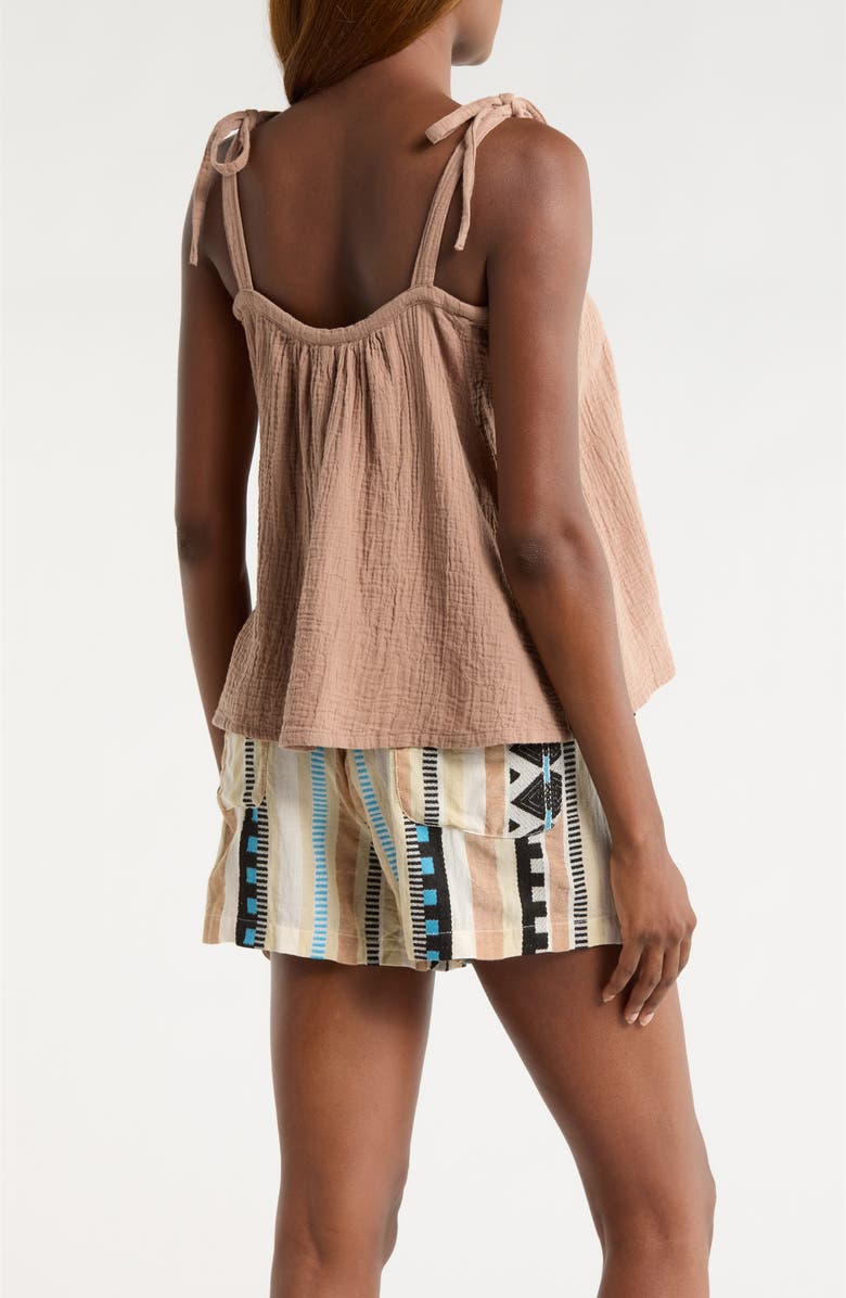 Elan Tie Strap Cotton Gauze Cover-Up Top, Alternate, color, Taupe