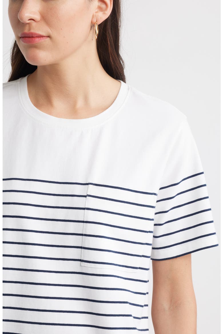 Patch Pocket Stripe T-Shirt Dress, Alternate, color, WHITE- NAVY BLAZER LUCY