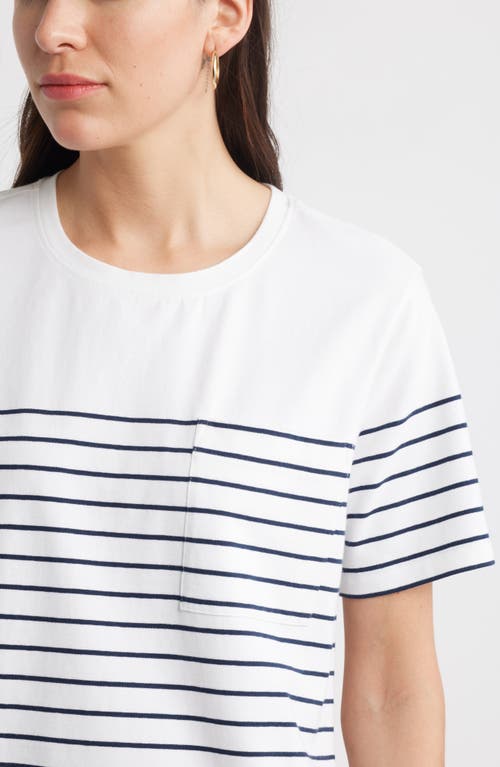 Shop Caslonr Caslon(r) Patch Pocket Stripe T-shirt Dress In White- Navy Blazer Lucy