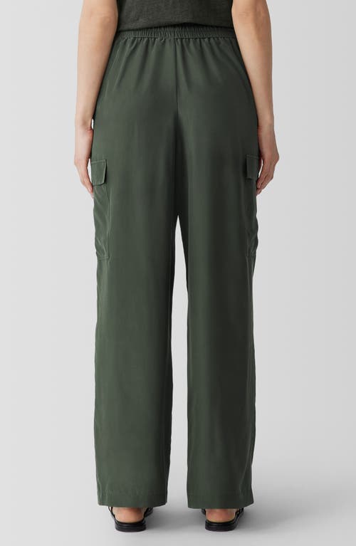 Eileen Fisher Cargo Silk Straight Leg Drawstring Pants In Green