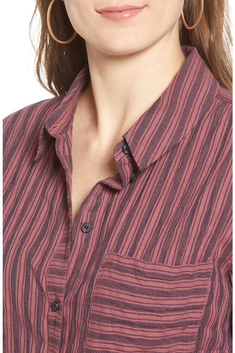 Dobby Stripe Boyfriend Shirt, Alternate, color, BURGUNDY BIRDY STRIPE
