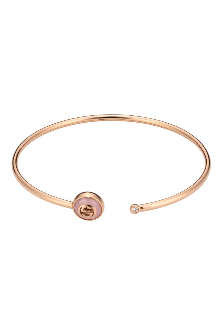Interlocking-G Diamond & Pink Opal Cuff Bracelet, Alternate, color, ROSE GOLD