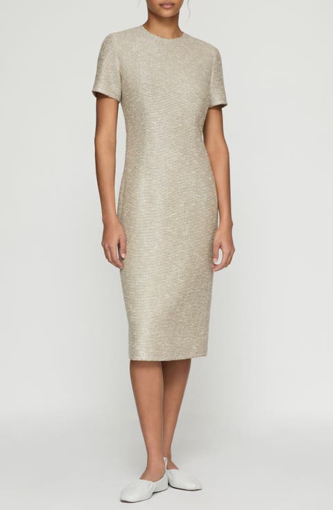 Sequin Speckled Tweed Sheath Dress