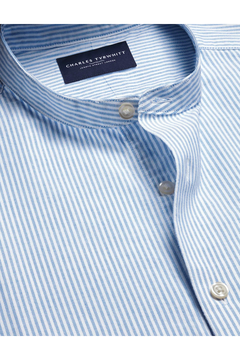 Stripe collarless shirt, Alternate, color, Ocean Blue