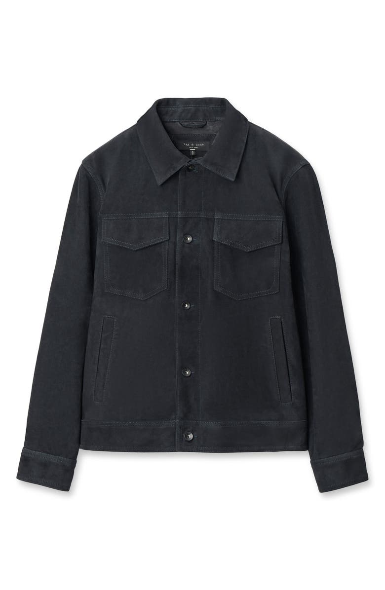 rag & bone Suede Trucker Jacket, Alternate, color, Navy
