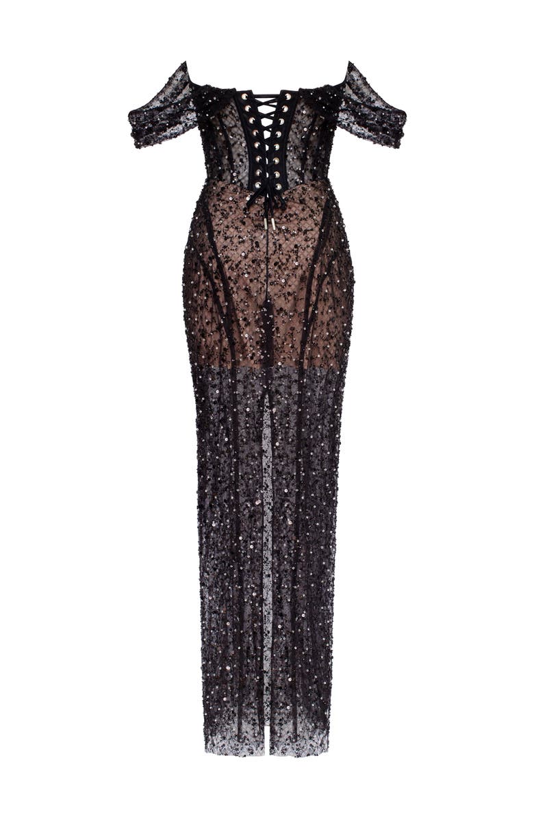 Milla Striking black sequined fitted maxi dress, Alternate, color,
