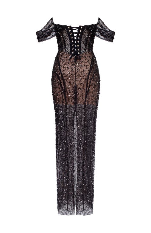 MILLA MILLA STRIKING BLACK SEQUINED FITTED MAXI DRESS