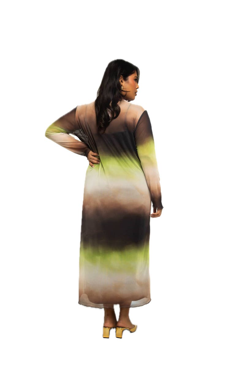 FASHION-SZN CURVE Flowy Ombre Print Midi Dress, Alternate, color, Brown