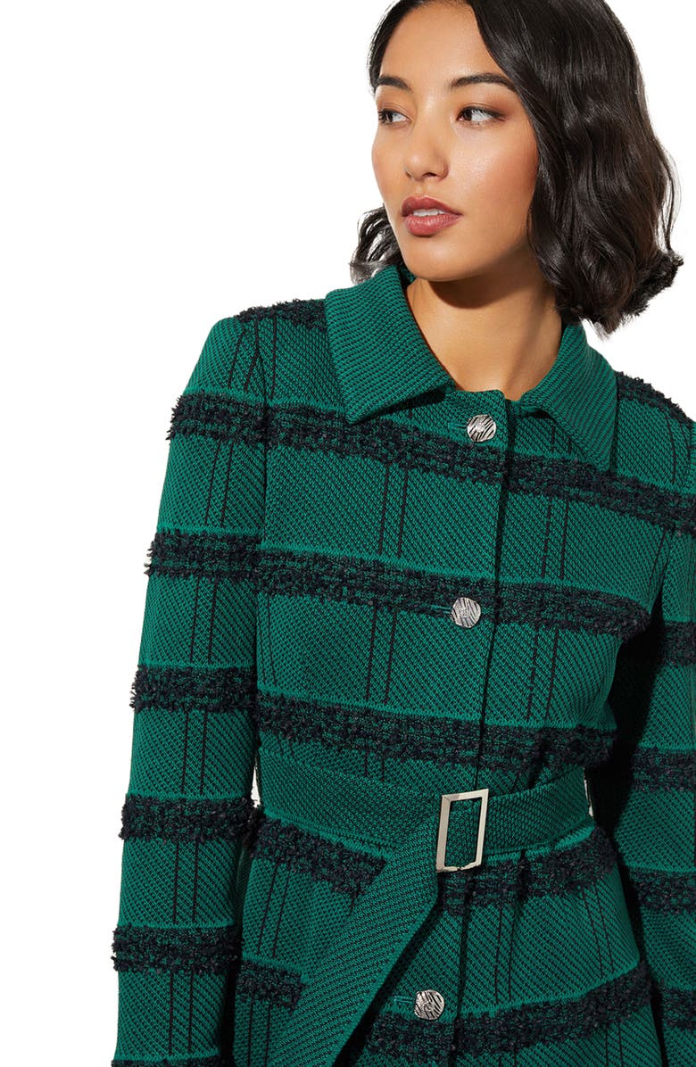 Ming Wang Stripe Belted Tweed Blazer, Alternate, color, 