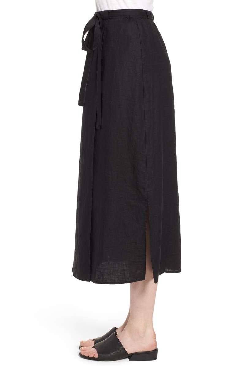 Eileen Fisher Faux Wrap Organic Linen Skirt, Alternate, color,