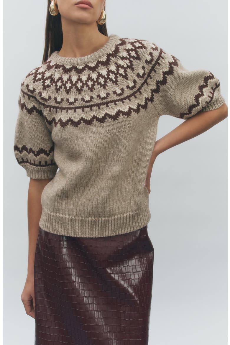 Clayton Fair Isle Puff Sleeve Sweater, Alternate, color, OATMEAL MULTI
