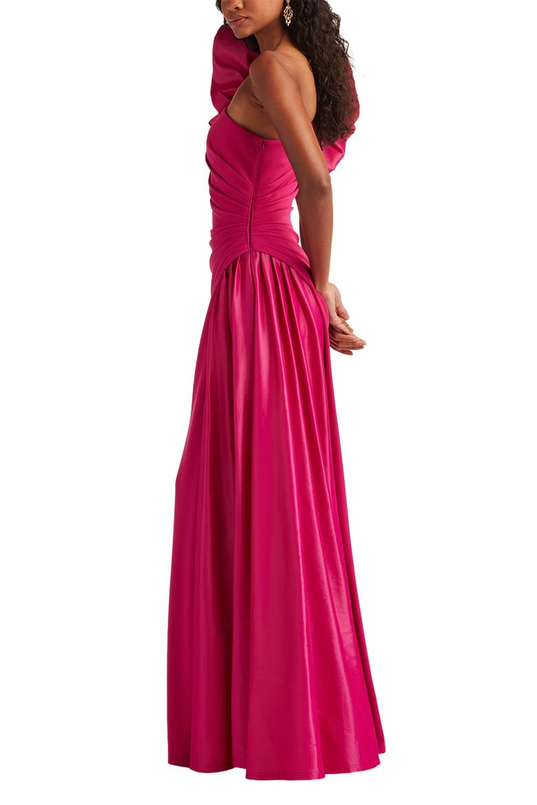 Puff Ruched One-Shoulder Gown, Alternate, color, HIBISCUS