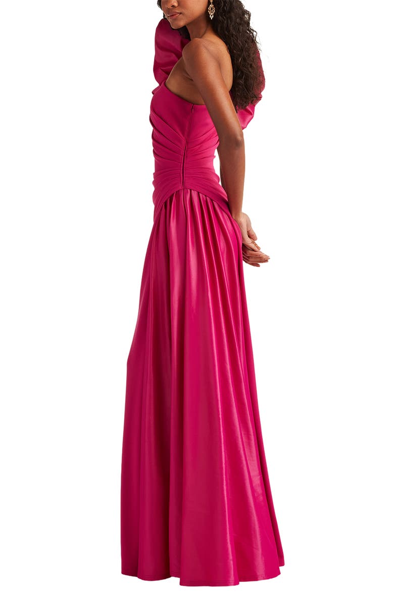 Tadashi Shoji Puff Ruched One-Shoulder Gown, Alternate, color, Hibiscus