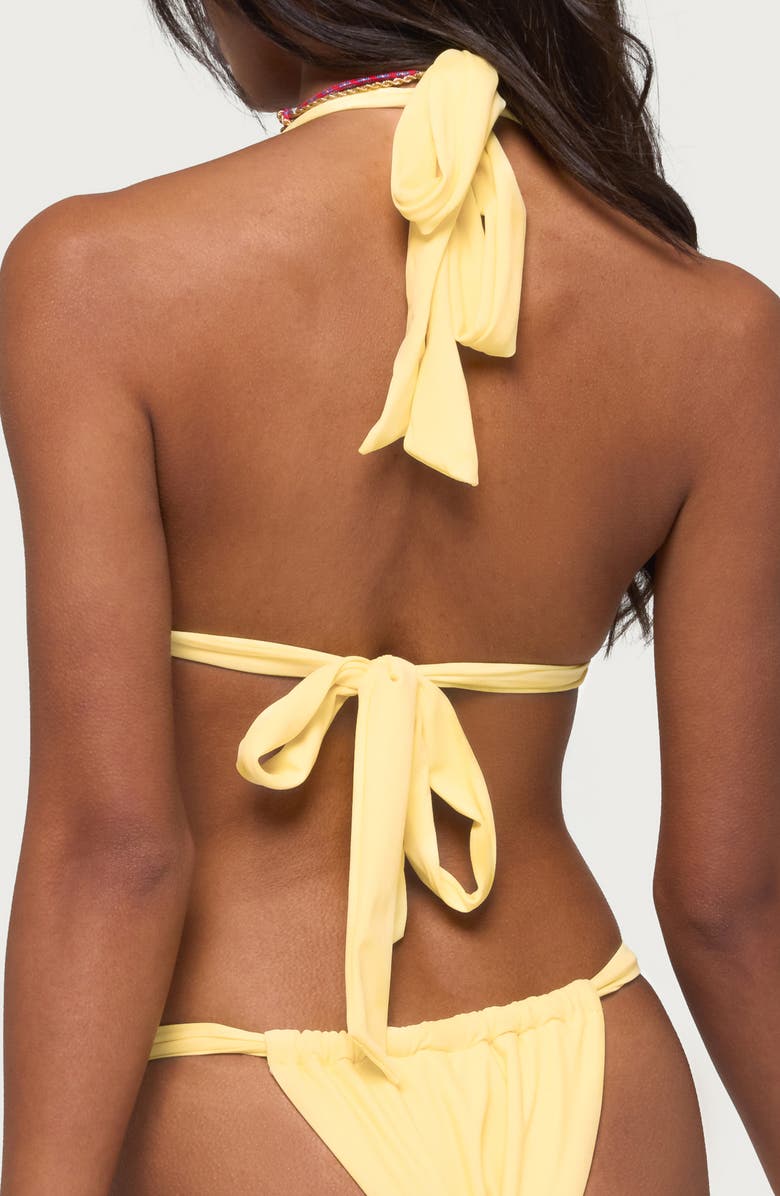EDIKTED Soraya Knotted Halter Bikini Top, Alternate, color, Yellow