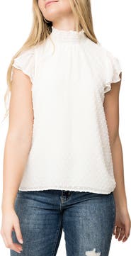 GIBSONLOOK Smocked Neck Flutter Sleeve Blouse