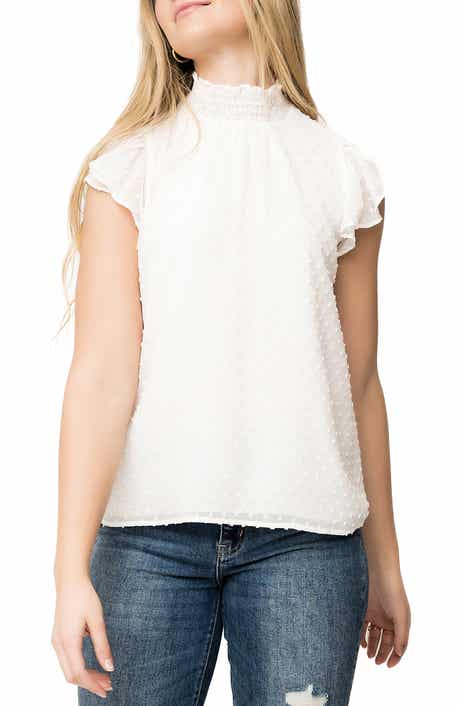 GIBSONLOOK Smocked Neck Flutter Sleeve Blouse