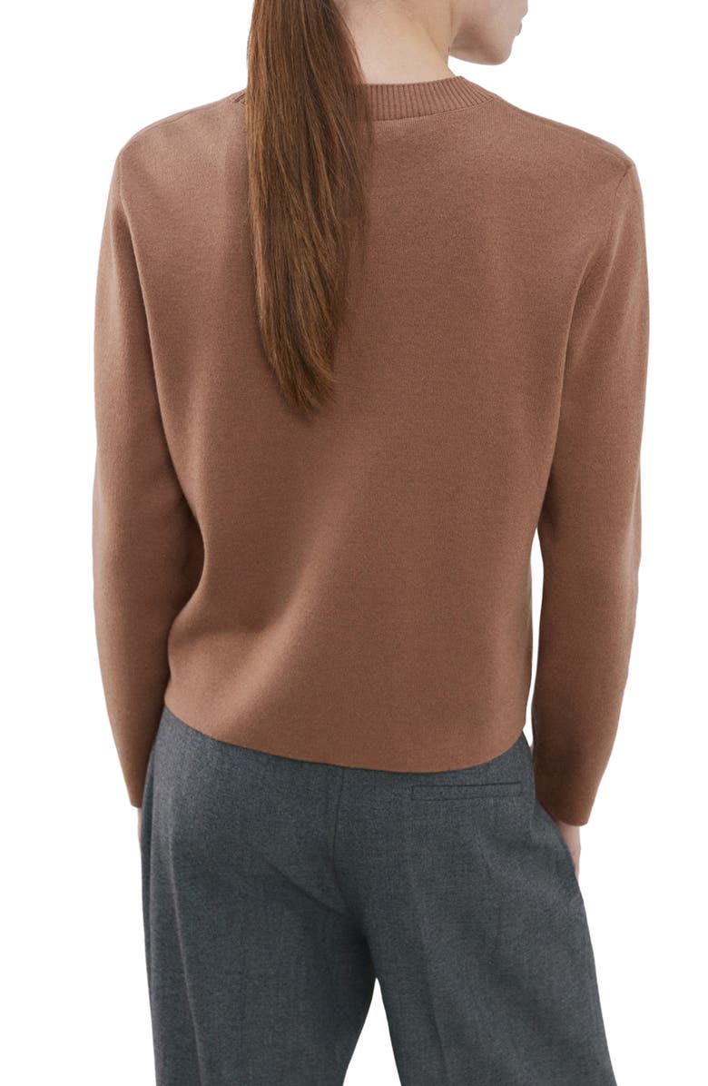 MANGO Fine Knit Crewneck Sweater, Alternate, color, Medium Brown