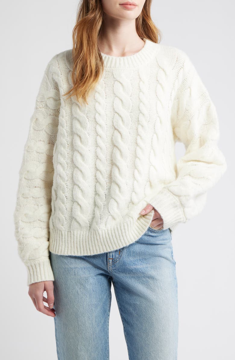 All in Favor Oversize Cable Knit Sweater, Main, color, Ivory