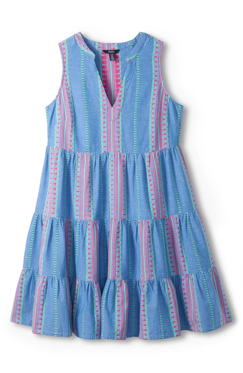 Hatley Savannah Embroidered Stripe Cotton Chambray Dress, Main, color, 