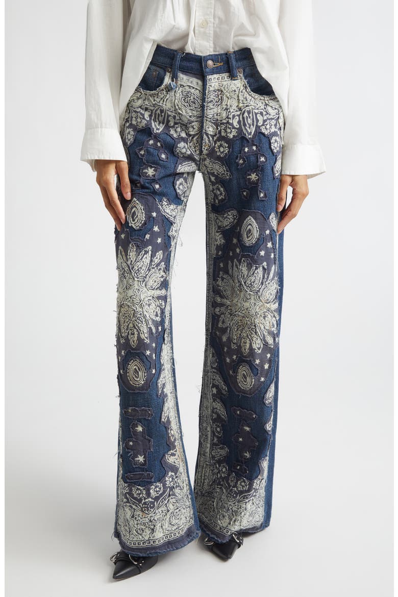 Darcy Loose Fit Jeans, Main, color, BLUE BANDANA APPLIQUE